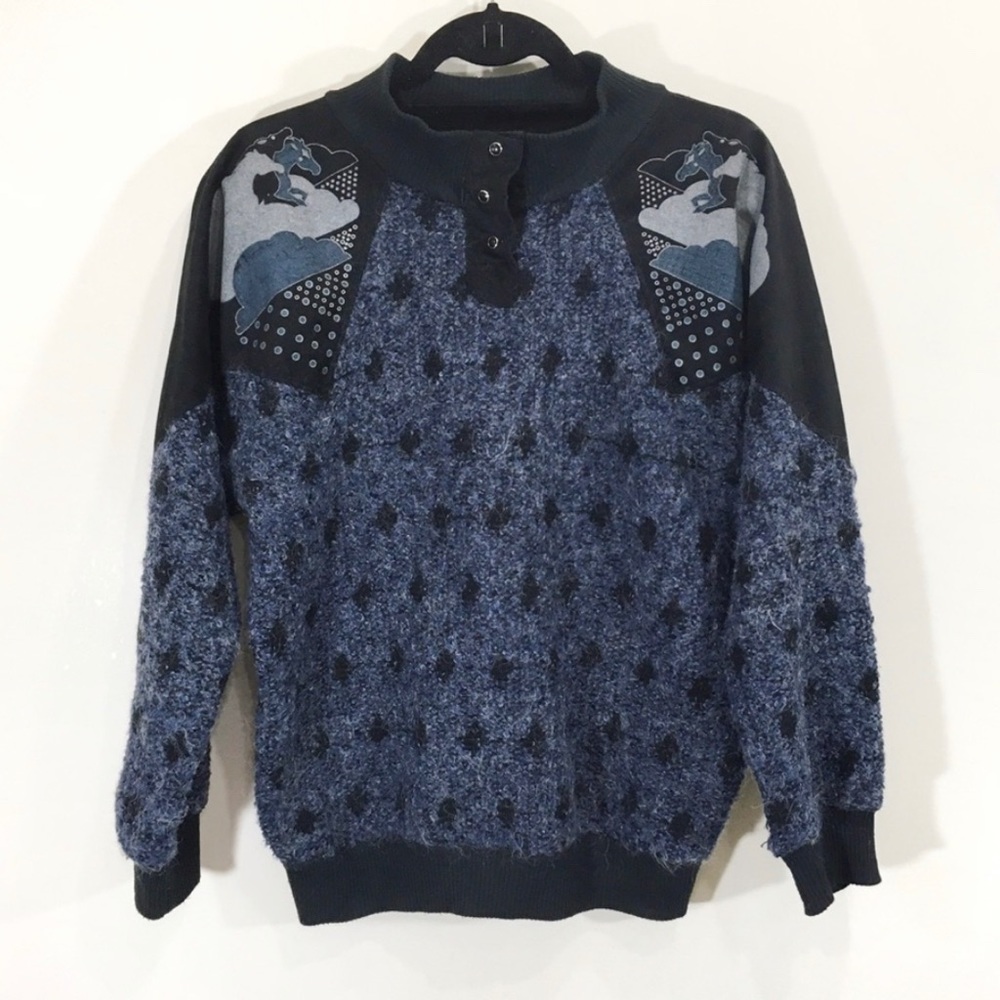 Vintage 80s Miss Rodeo America Wool Horse Sweater